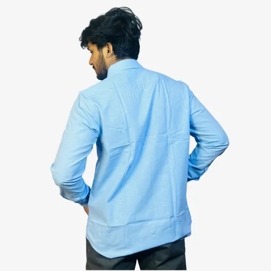 Men's Sky Blue Cotton Casual Shirt – Full Sleeve Regular Fit Button-Down Shirt for Men